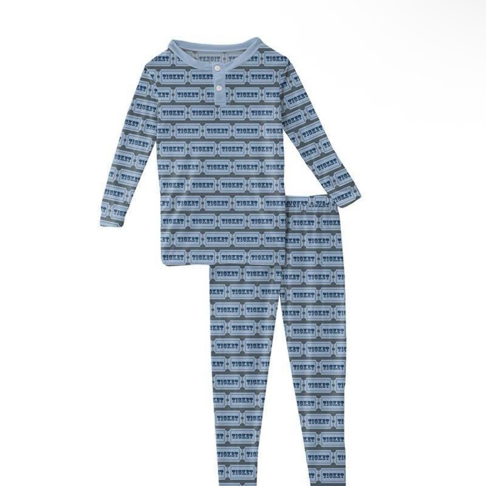 Kickee Pants Boy’s Bamboo Long Sleeve Henley Pajama Set - Slate Game Tickets